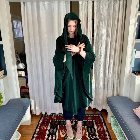 Vintage Eric Lewis Green Wool & Cashmere Hooded Irish Cape Cloak Poncho - Picture 9 of 9